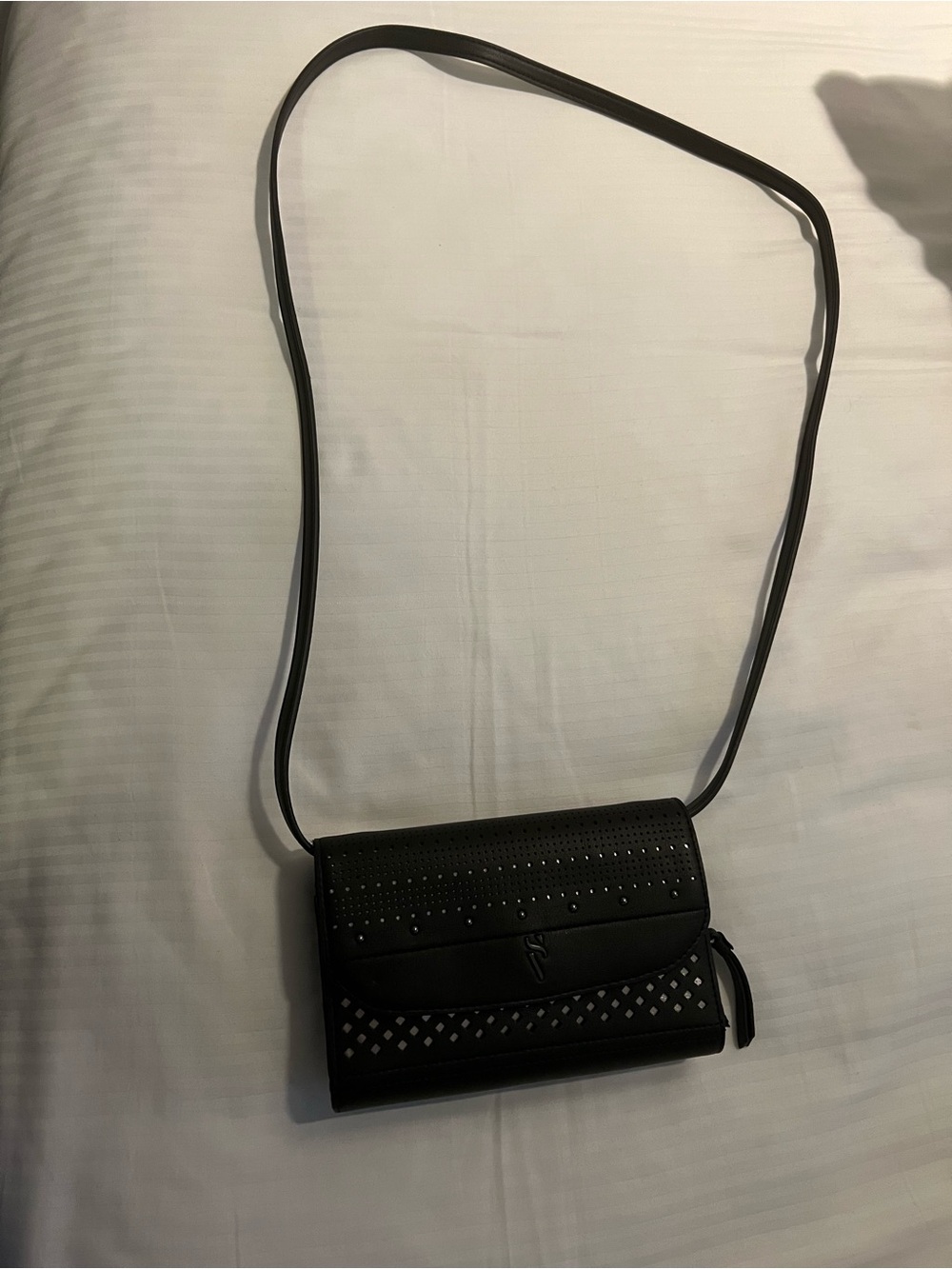 Simply Vera Vera Wang Black Perforated Crossbody Wallet